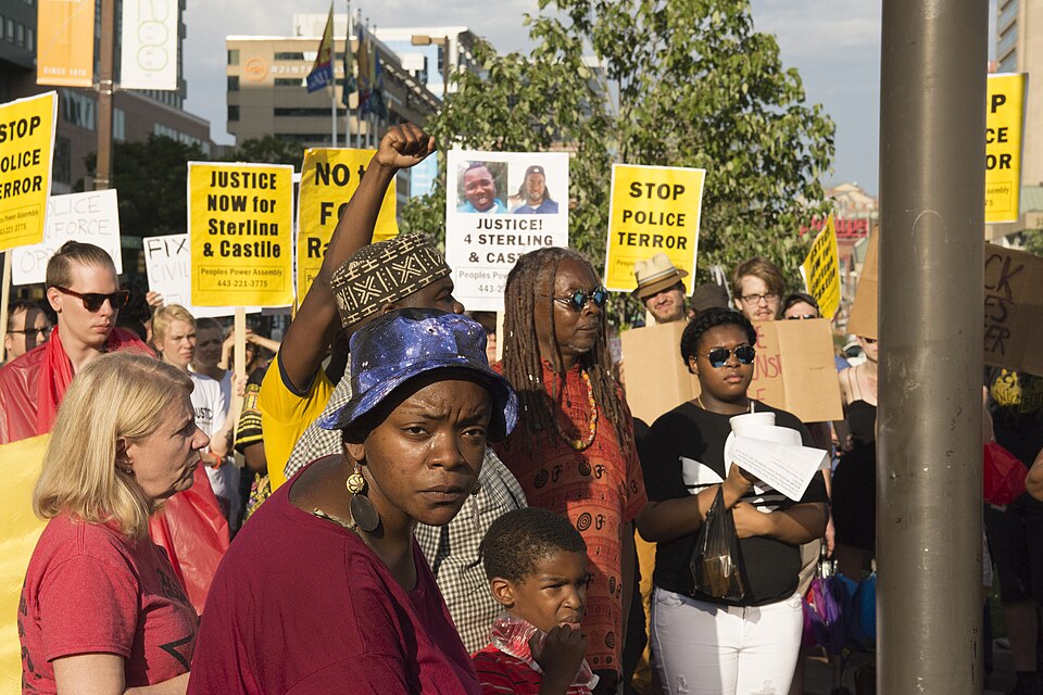 Crowd participating in a political demonstration.