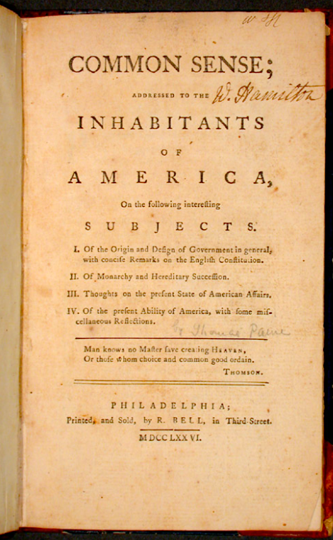 Title page of Thomas Paine's Common Sense
