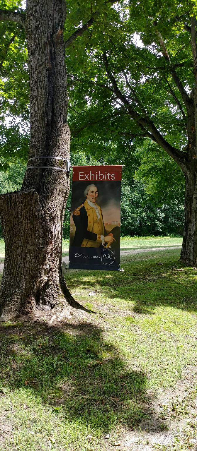 George Washington banner welcoming visitors to Fort Ticonderoga
