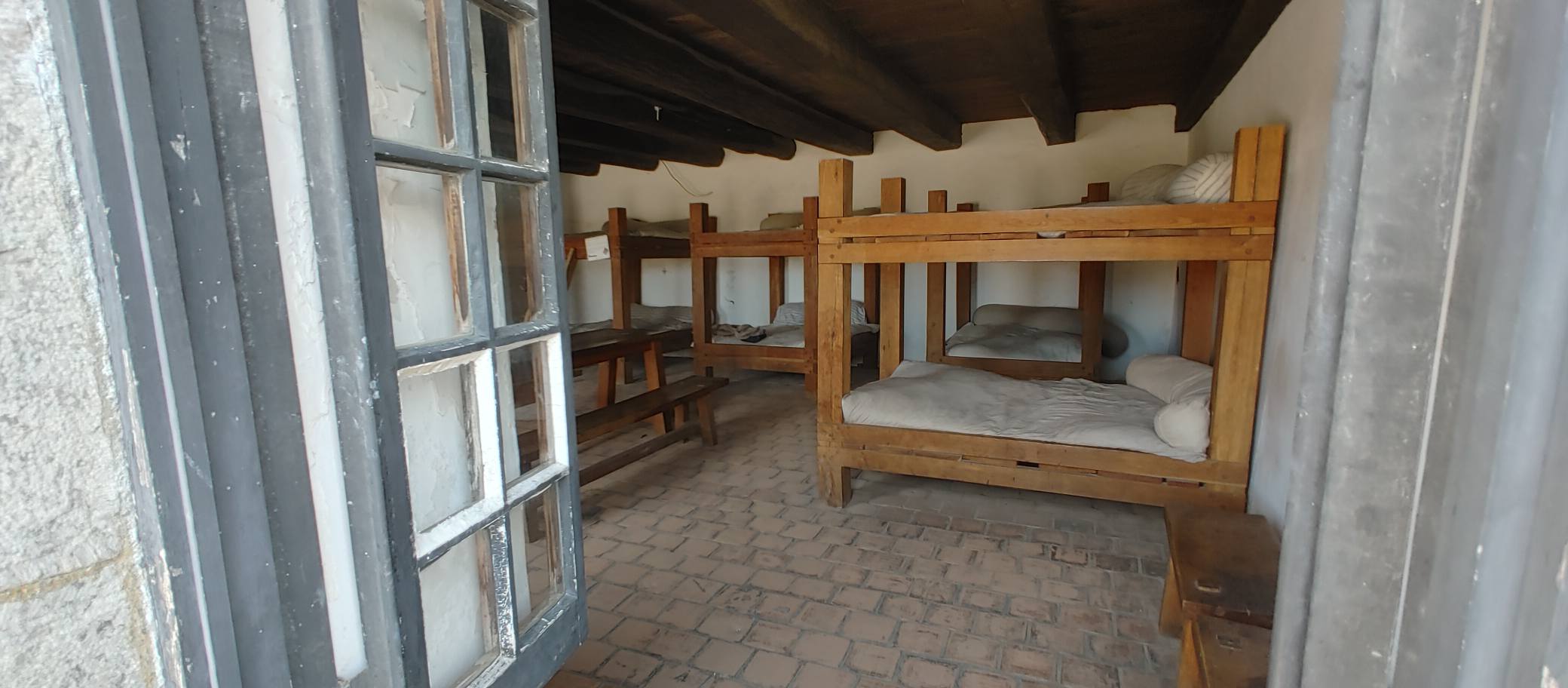 View from outside looking into the barracks at Fort Ticonderoga