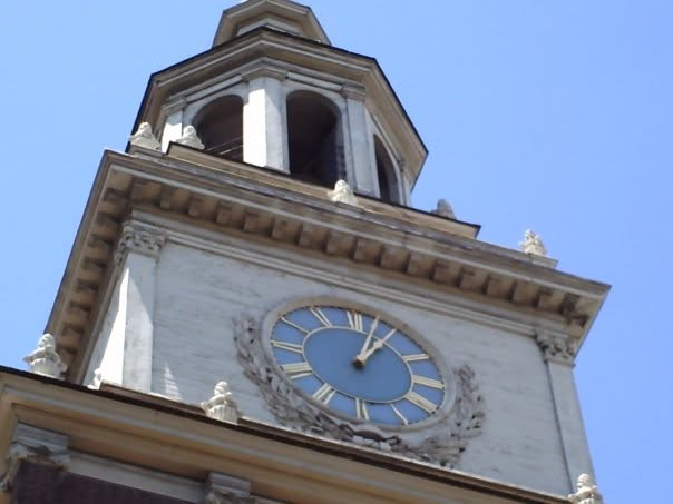 Bell tower and clock of Independence Hall in Philadelphia