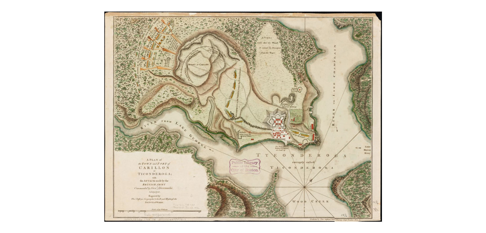Historical plan of Fort Carillon and the surrounding area at Ticonderoga