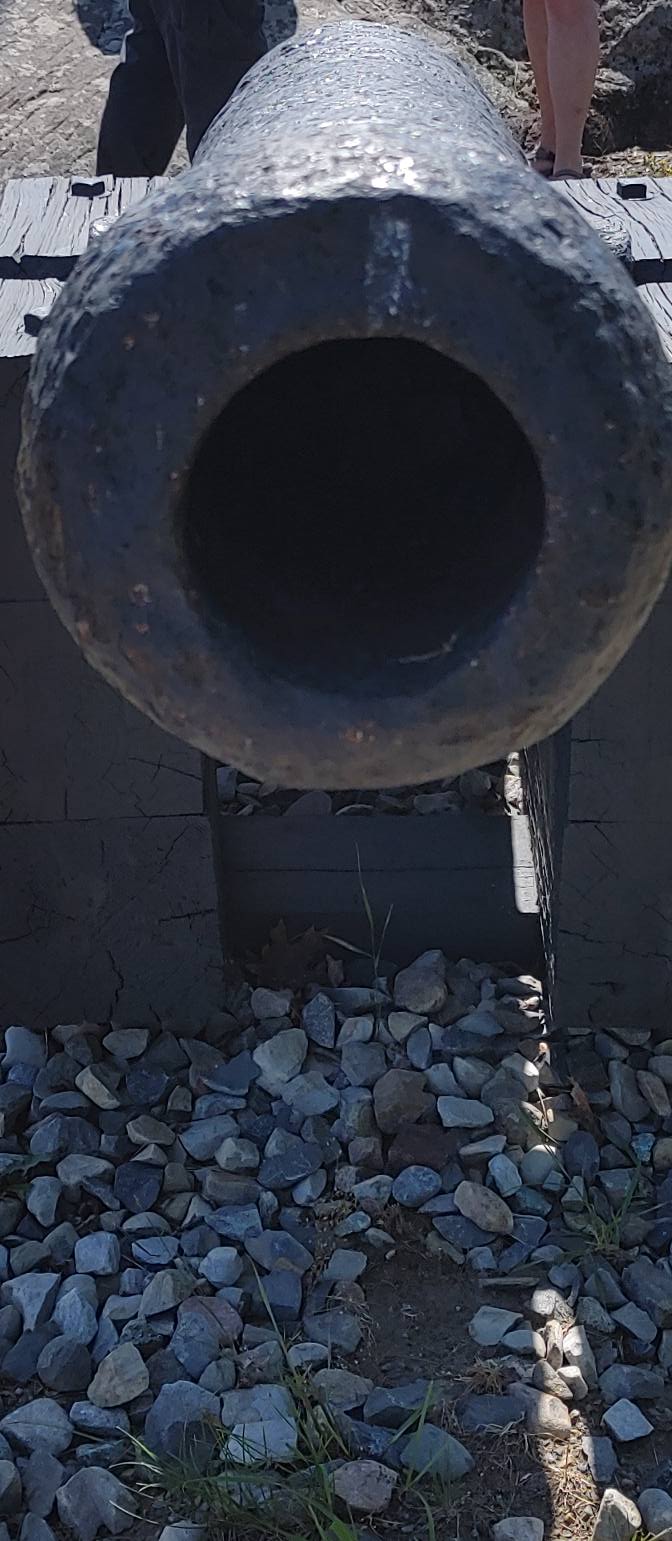 Close view directly into the muzzle of a cannon on Mount Defiance