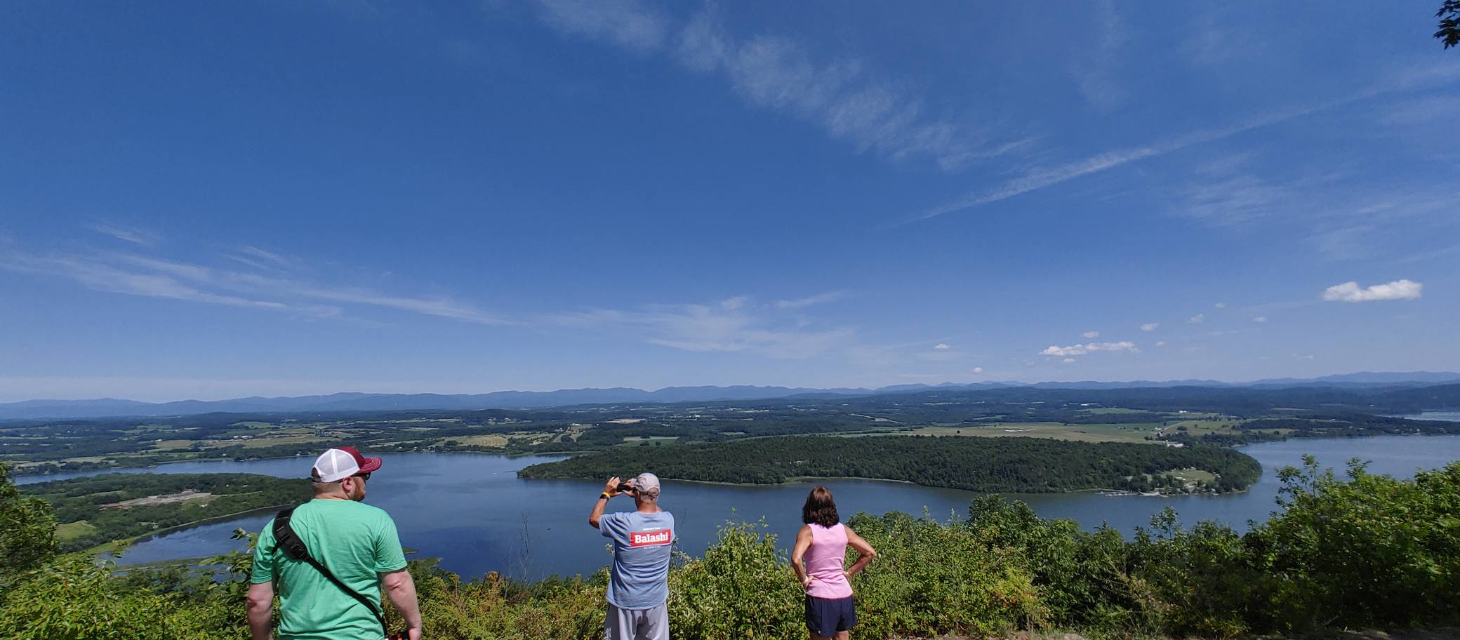 Panoramic view from Mount Defiance overlooking Lake Champlain and the surrounding landscape