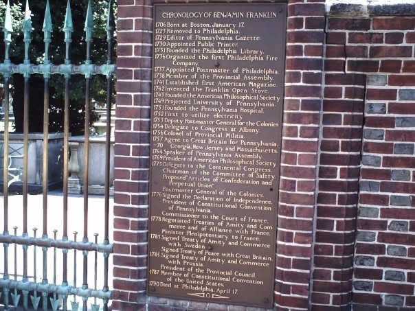 Chronology of Benjamin Franklin displayed outside his grave in Philadelphia
