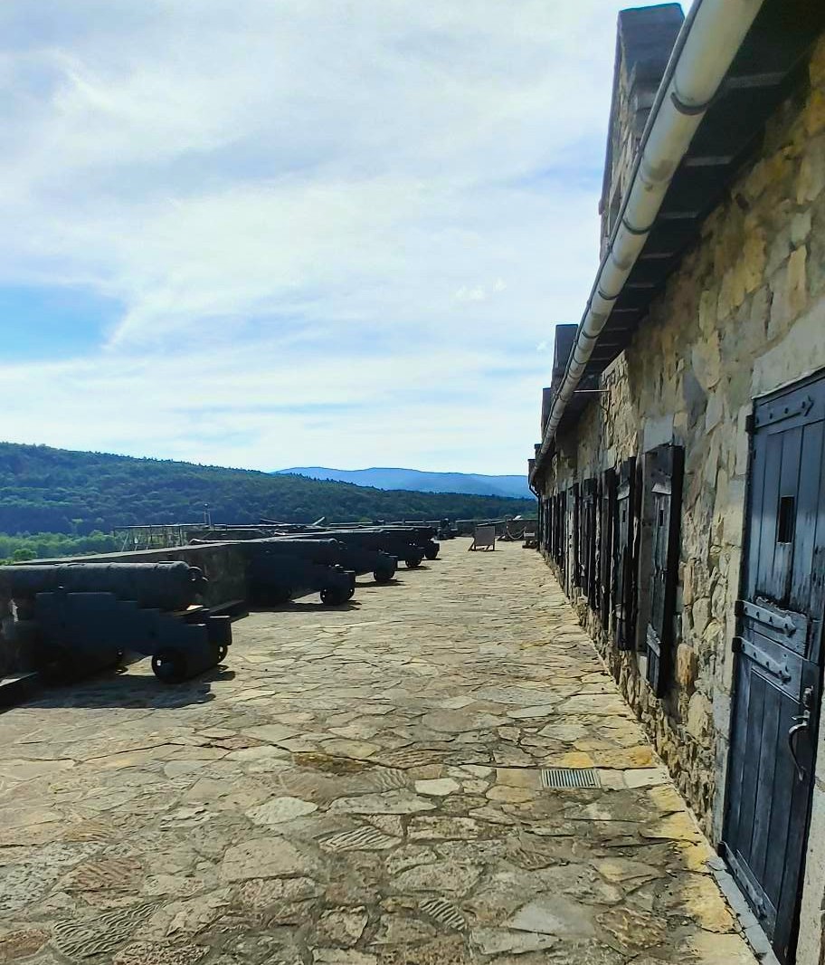 Cannons line the ramparts of Fort Ticonderoga overlooking Lake Champlain.