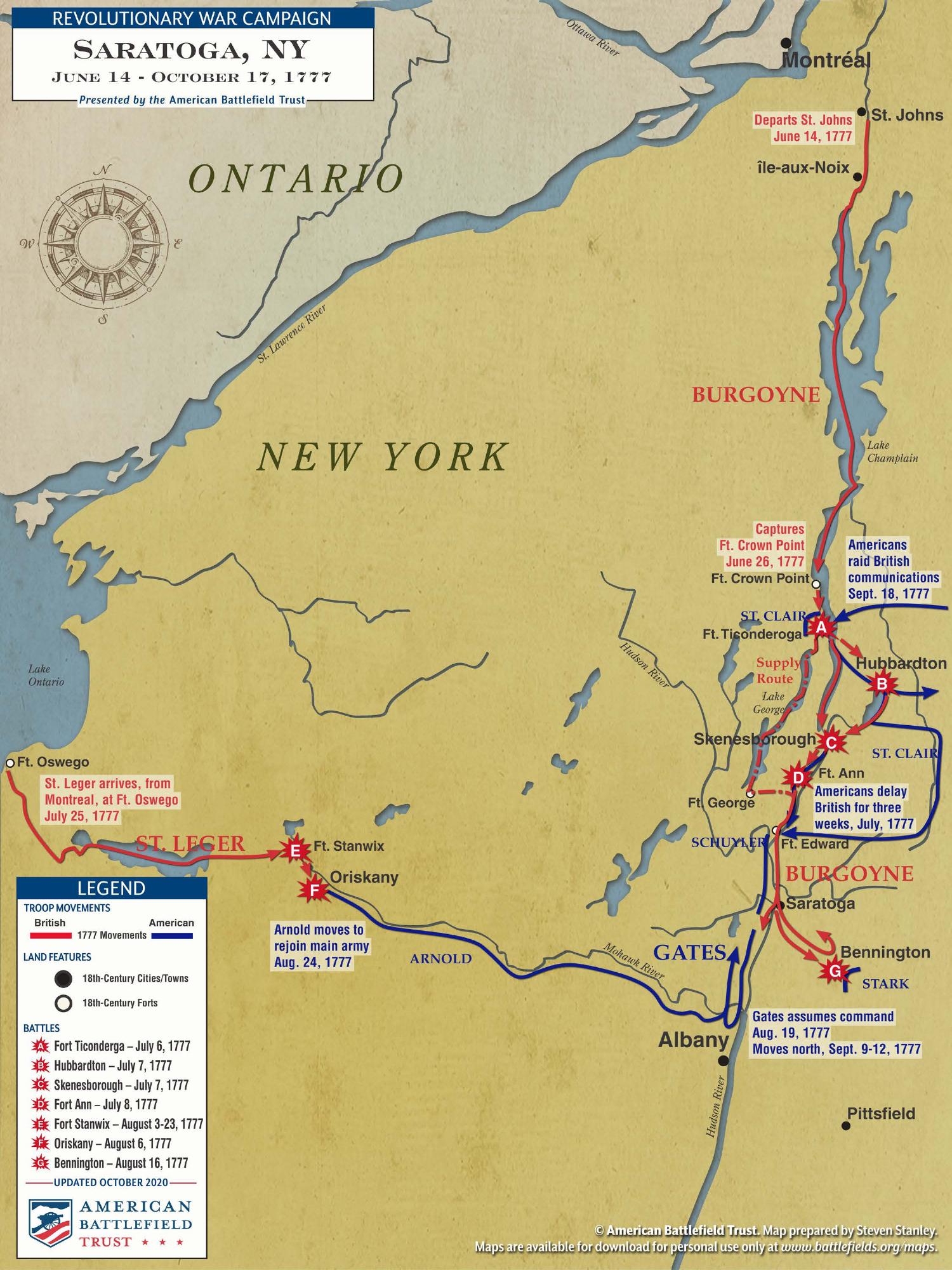 Map of the Saratoga campaign, June 14 to October 17, 1777